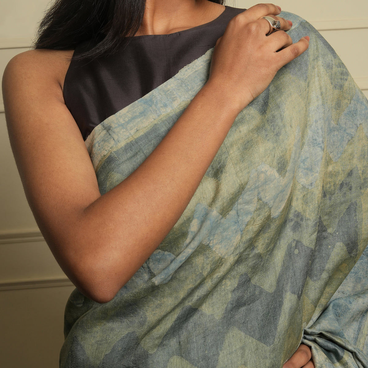 DABU Zigzag Tussar Silk Saree - Pista Green