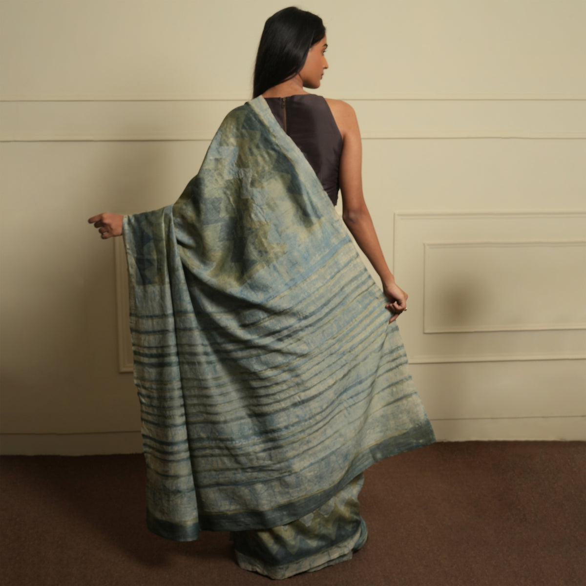 DABU Zigzag Tussar Silk Saree - Pista Green