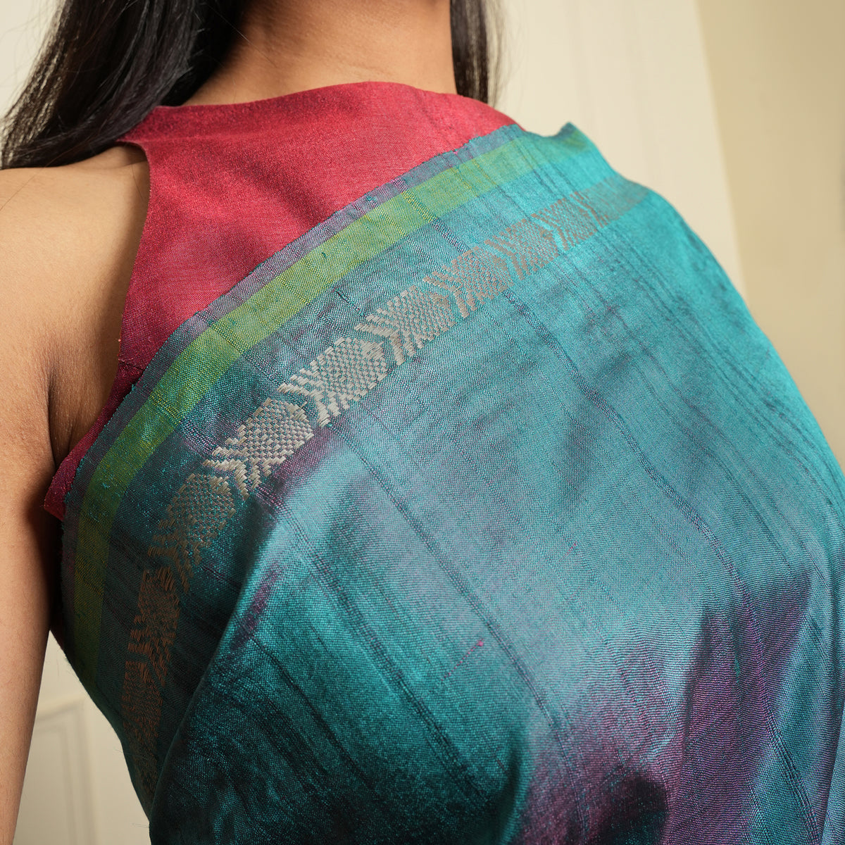 MACHLI (FISH) Handwoven Tussar Silk Saree - Aqua