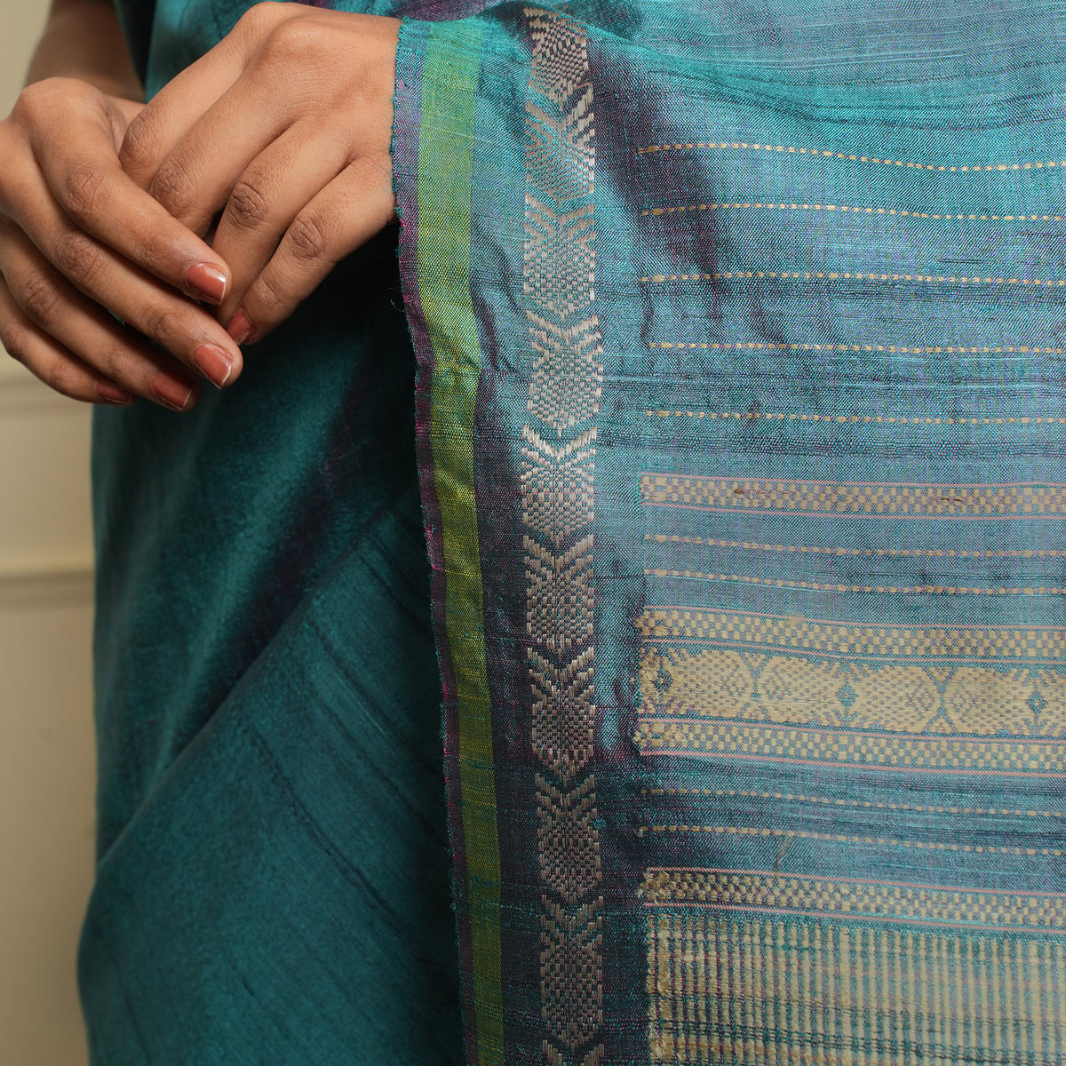 MACHLI (FISH) Handwoven Tussar Silk Saree - Aqua