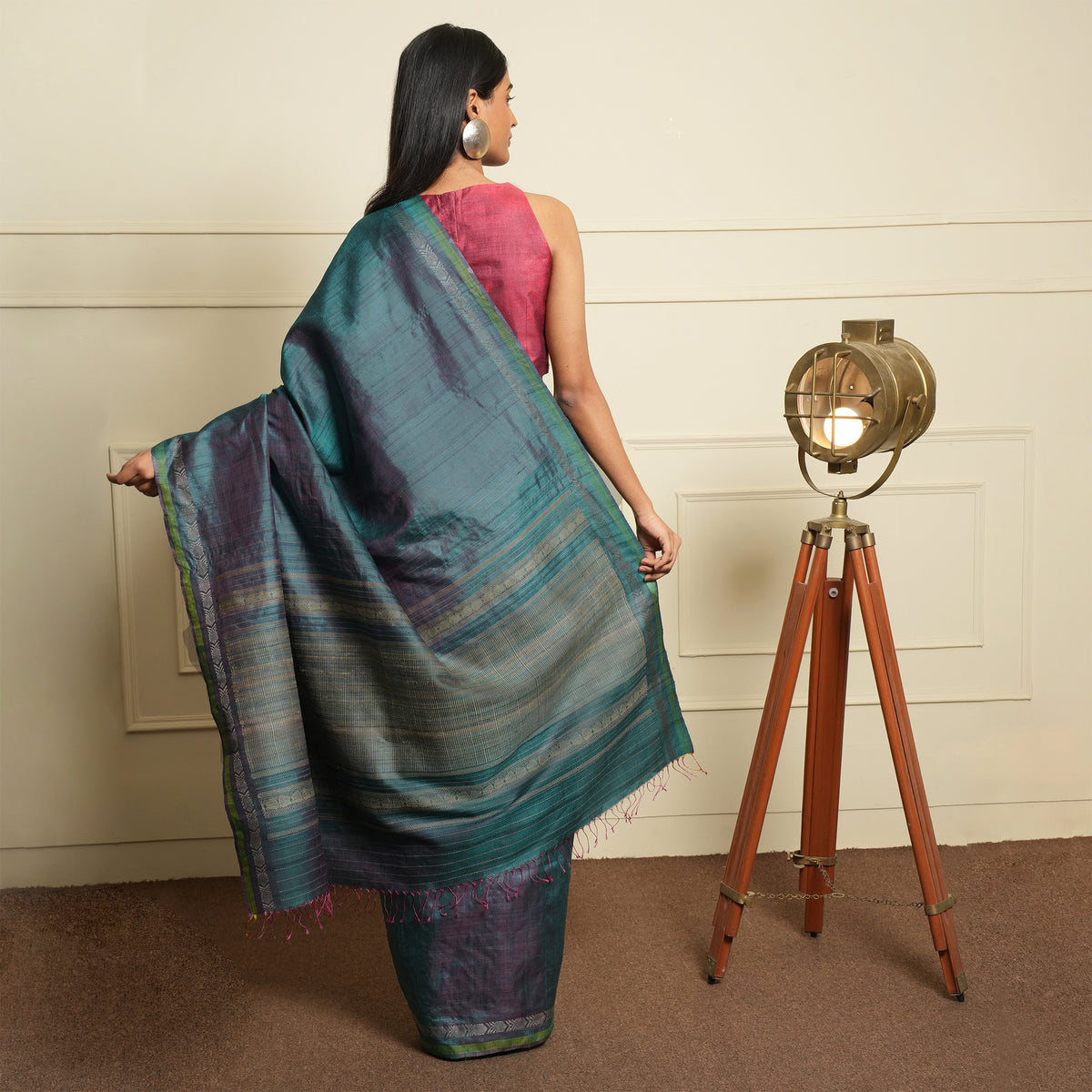 MACHLI (FISH) Handwoven Tussar Silk Saree - Aqua