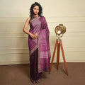 Parvat Long Pallu Handwoven Tussar Silk Saree - Burgundy and Silver