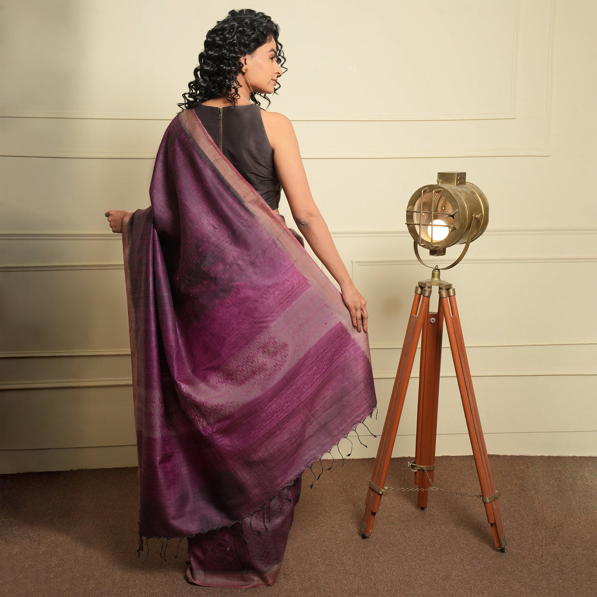 Parvat Long Pallu Handwoven Tussar Silk Saree - Burgundy and Silver