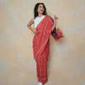 MOTI Handloom Cotton Ikat Saree - Red