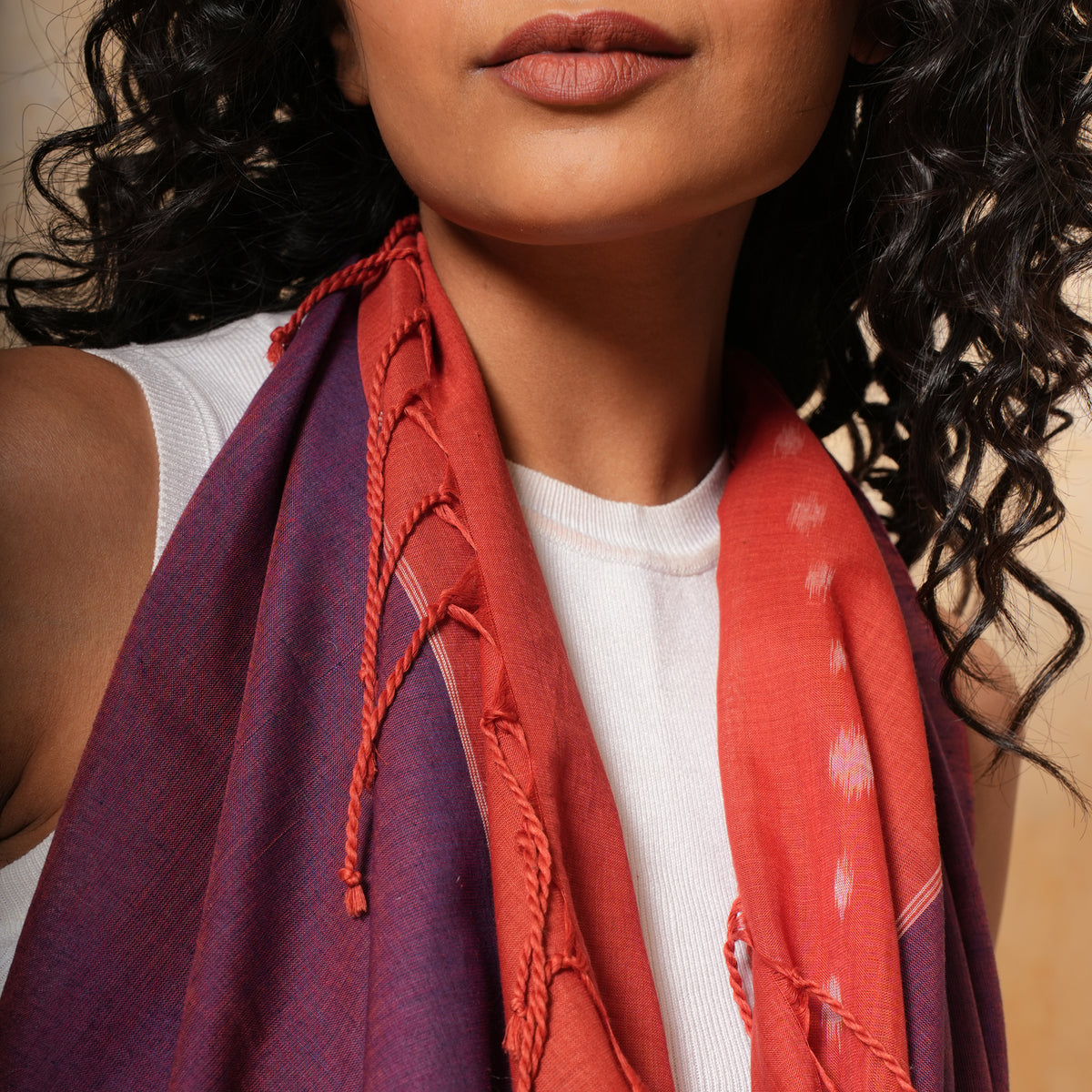 MOTI Handloom Cotton Ikat Saree - Red