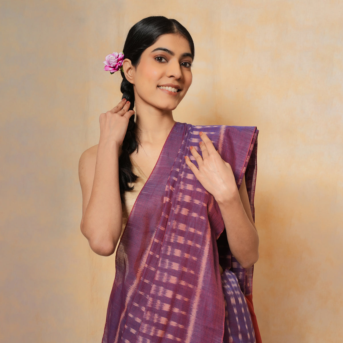 BAARISH Handloom Cotton Ikat Saree - Purple