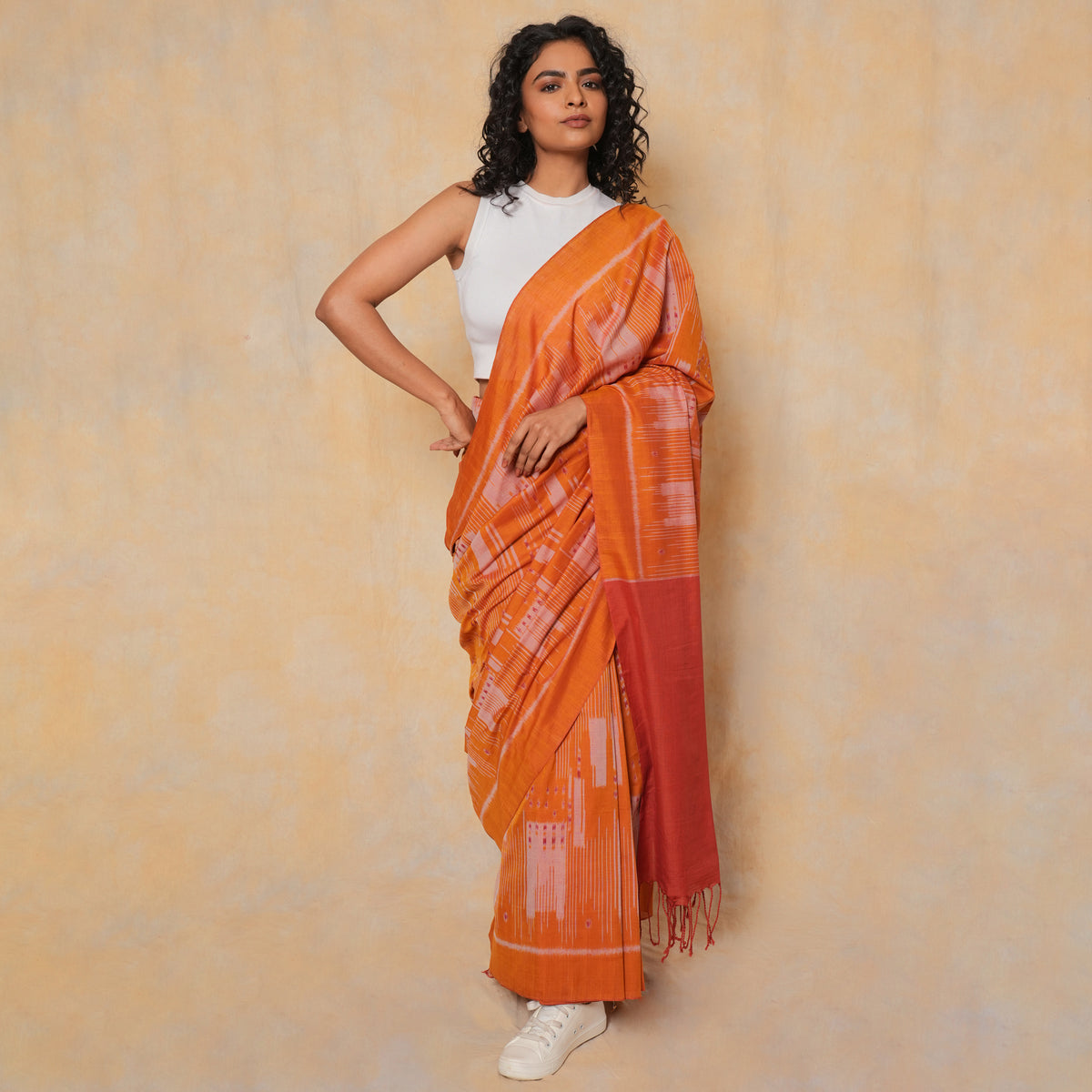 TATVA Handloom Cotton Ikat Saree - Sunflower Yellow