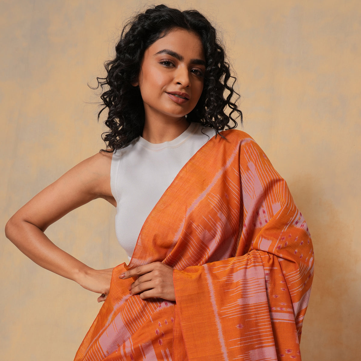 TATVA Handloom Cotton Ikat Saree - Sunflower Yellow