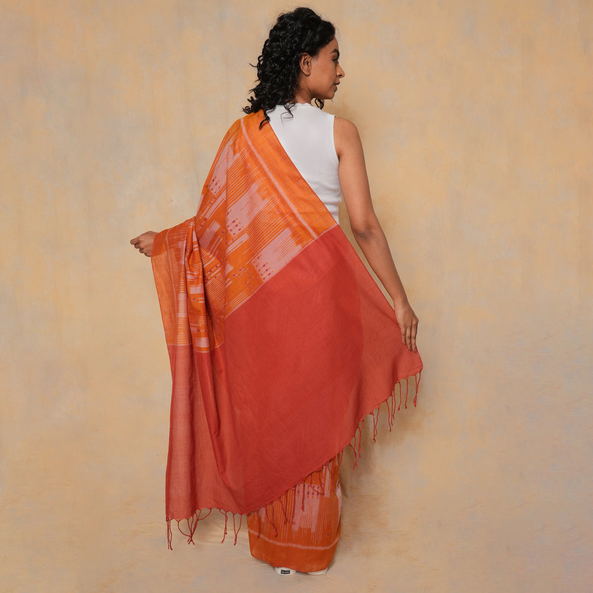 TATVA Handloom Cotton Ikat Saree - Sunflower Yellow