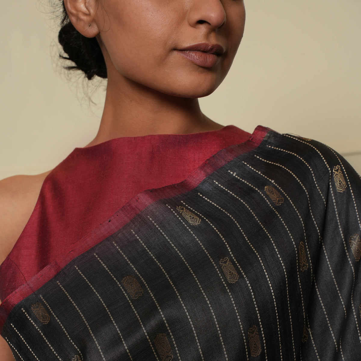 Neer Zari Handwoven Tussar Silk Saree - Black