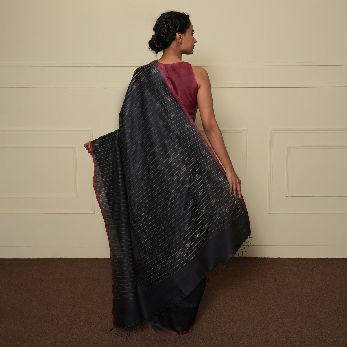 Neer Zari Handwoven Tussar Silk Saree - Black