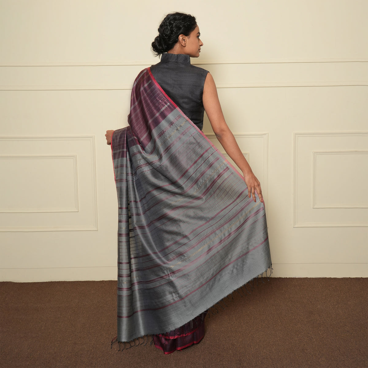 Khushboo Handwoven Tussar Silk Saree - Maroon Silver