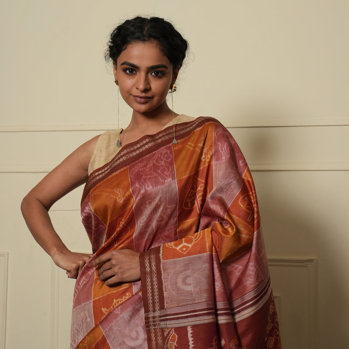 IKAT MASTERPIECE Das Avtar Handwoven Silk Saree - Salmon Orange