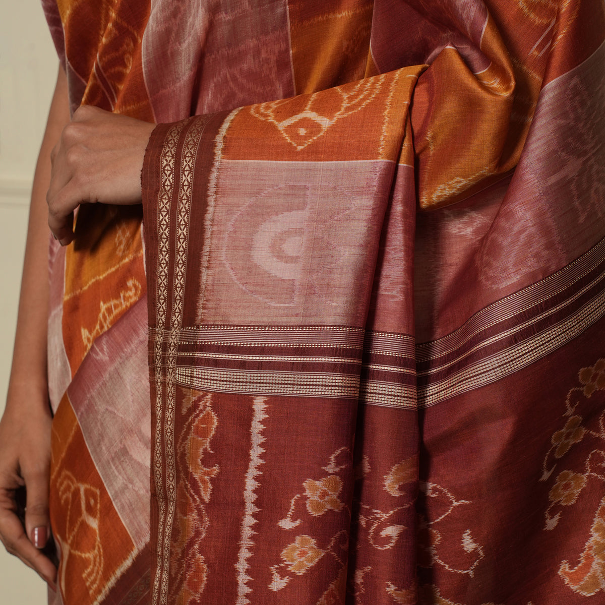 IKAT MASTERPIECE Das Avtar Handwoven Silk Saree - Salmon Orange