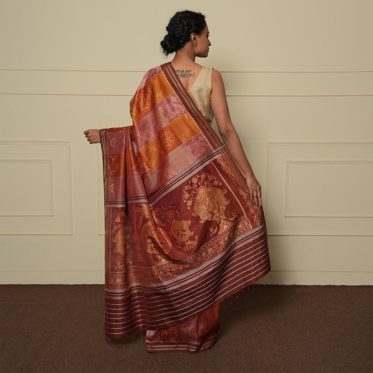 IKAT MASTERPIECE Das Avtar Handwoven Silk Saree - Salmon Orange