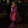 SHUNYA Ikat Silk Handwoven Sari - Plum Purple