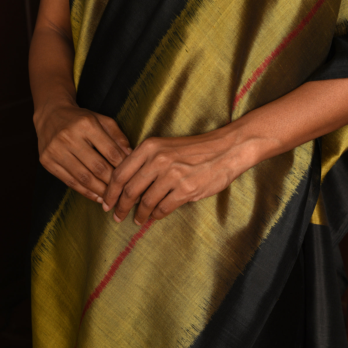 Rekha Ikat Silk Saree - Black and Copper