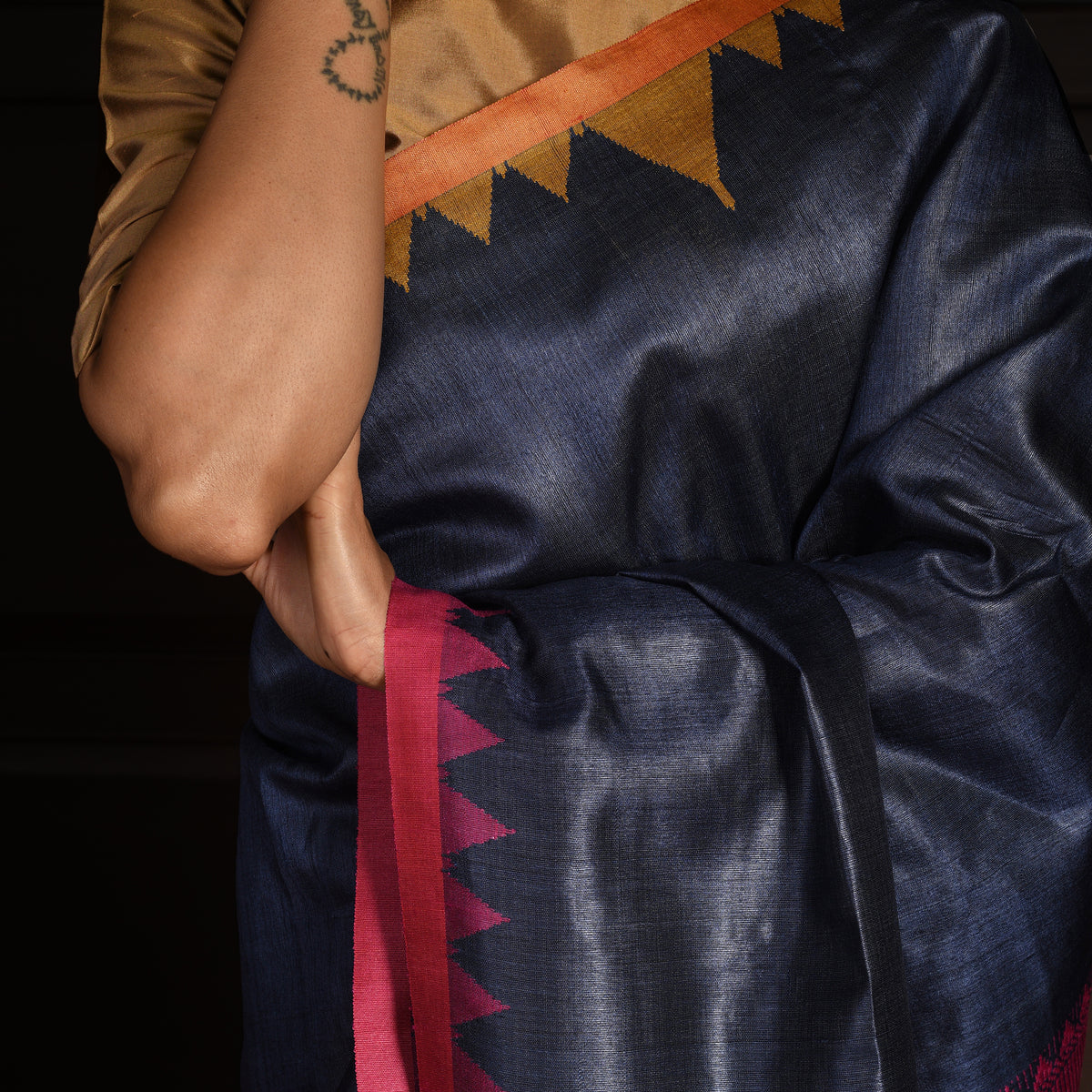KUMBHA Handwoven Tussar Silk Saree - Midnight Blue