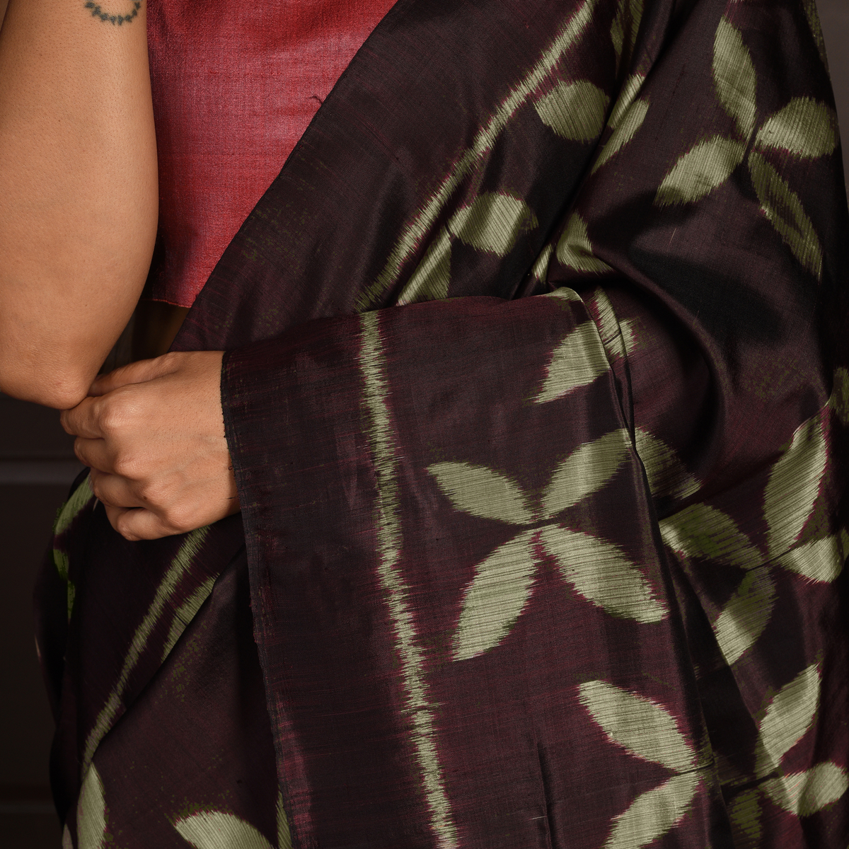 PRAJAPATI Buti Ikat Silk Saree - Coffee