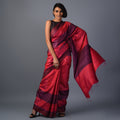 Ikat Tussar Bijli Handwoven Silk Saree - Salmon Red