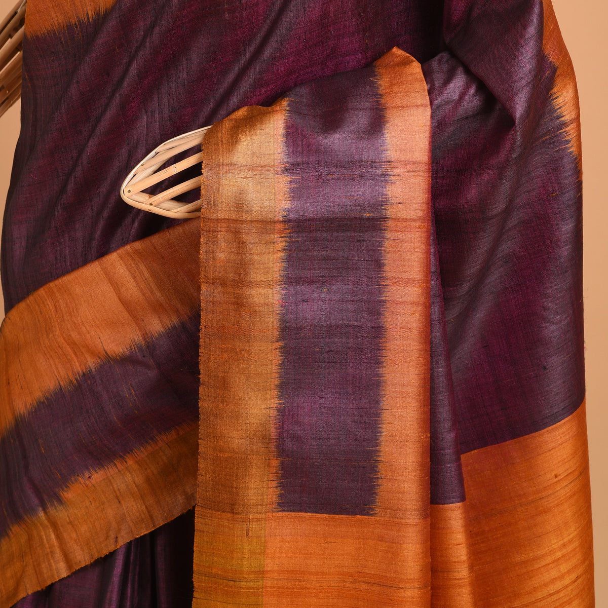 IKAT Tussar Bijli Handwoven Silk Saree -  Purple Rust