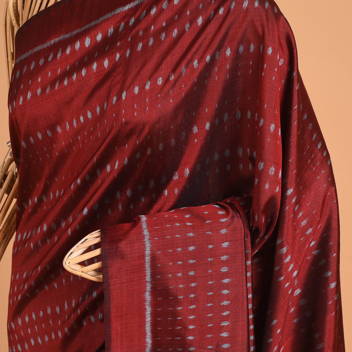 GOONJ Thippa Ikat Handwoven Silk Saree -  Sangria Maroon