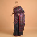 BEEJ Long Pallu Handwoven Tussar Silk Saree - Charcoal Grey