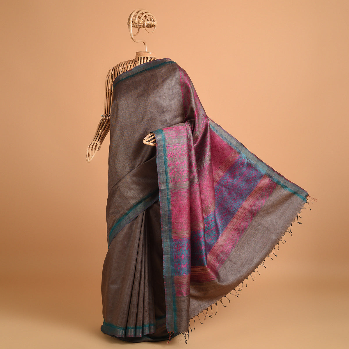 Parvat Handwoven Tussar Silk Saree - Burnt Grey
