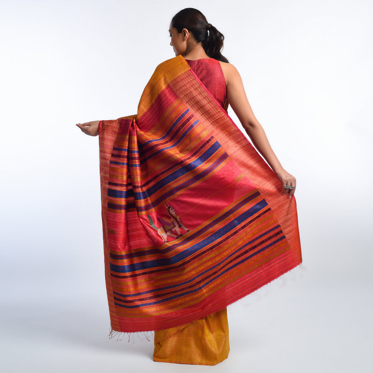 NAVAGUNJARA Handwoven Tussar Silk Sari -  Sun Yellow