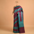 Ikat Tussar Bijli Handwoven Silk Saree - Aqua Blue
