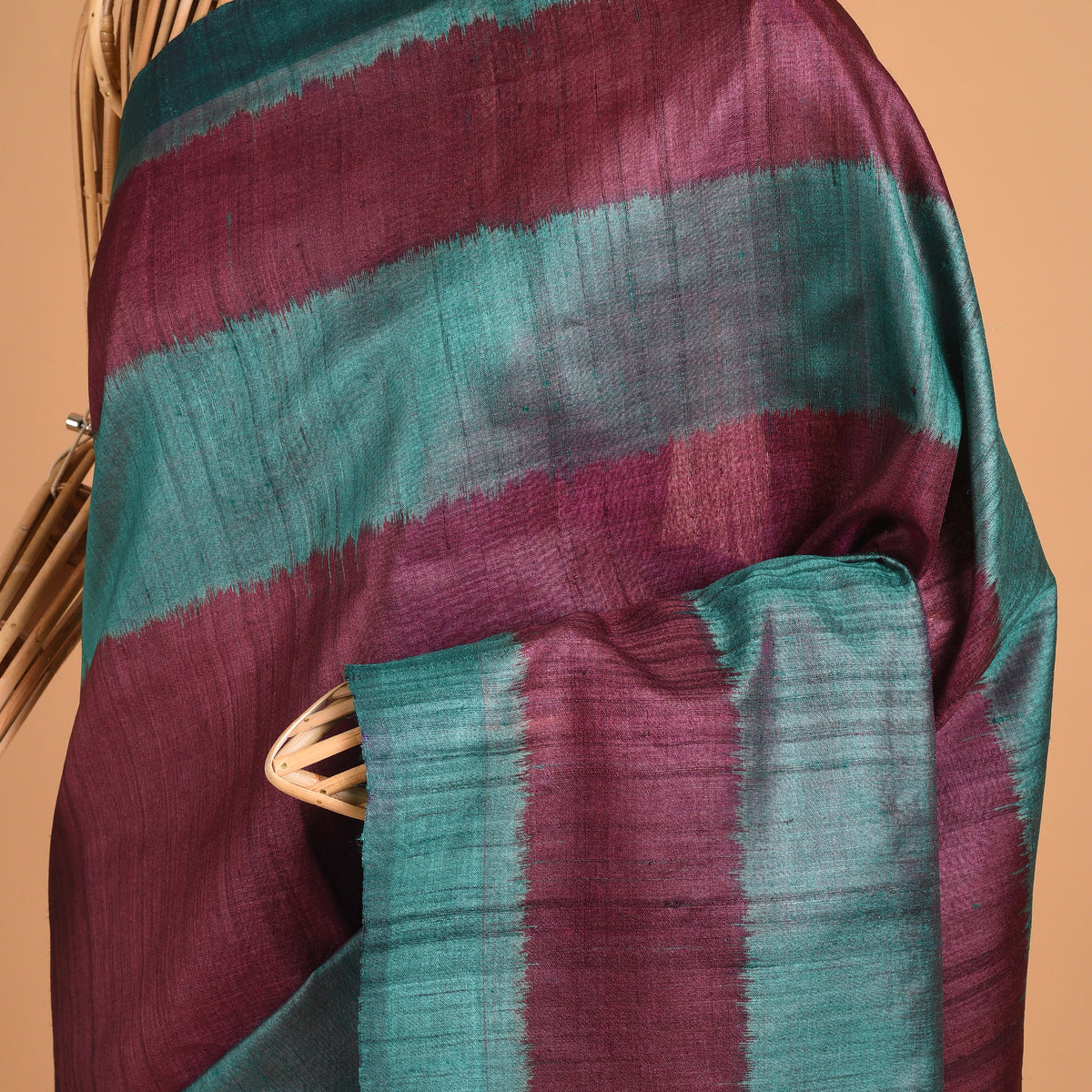 Ikat Tussar Bijli Handwoven Silk Saree - Aqua Blue