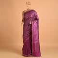 SITARA Ikat Tussar Long Pallu Handwoven Silk Saree - Deep Magenta