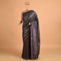 SITARA Ikat Tussar Long Pallu Handwoven Silk Saree - Dark Grape Purple
