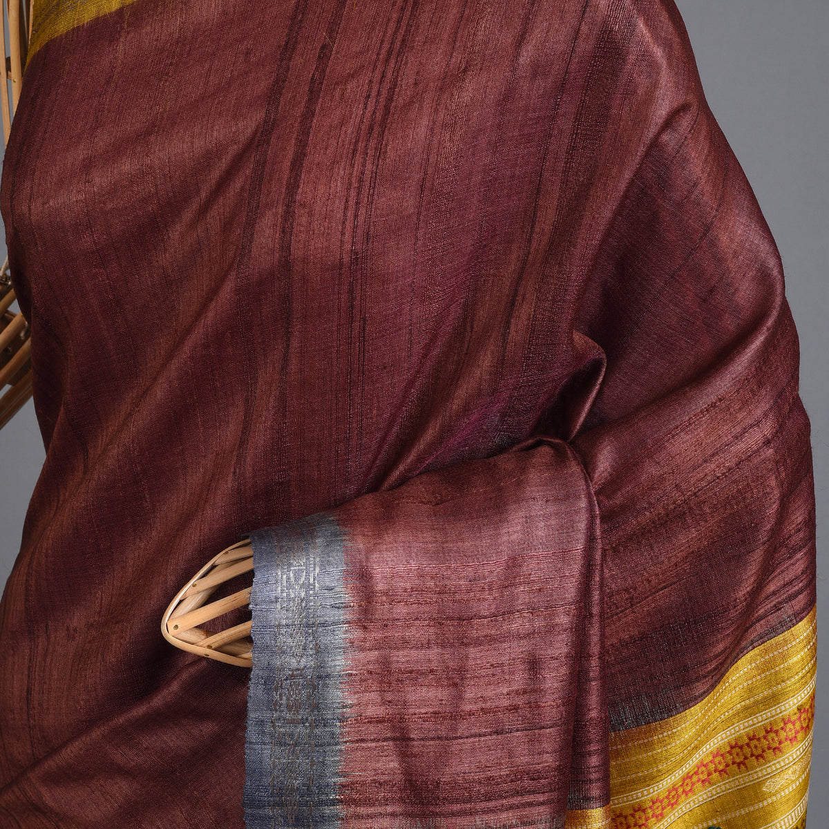 SAGAR Handwoven Tussar Silk Saree -  Wine Purple