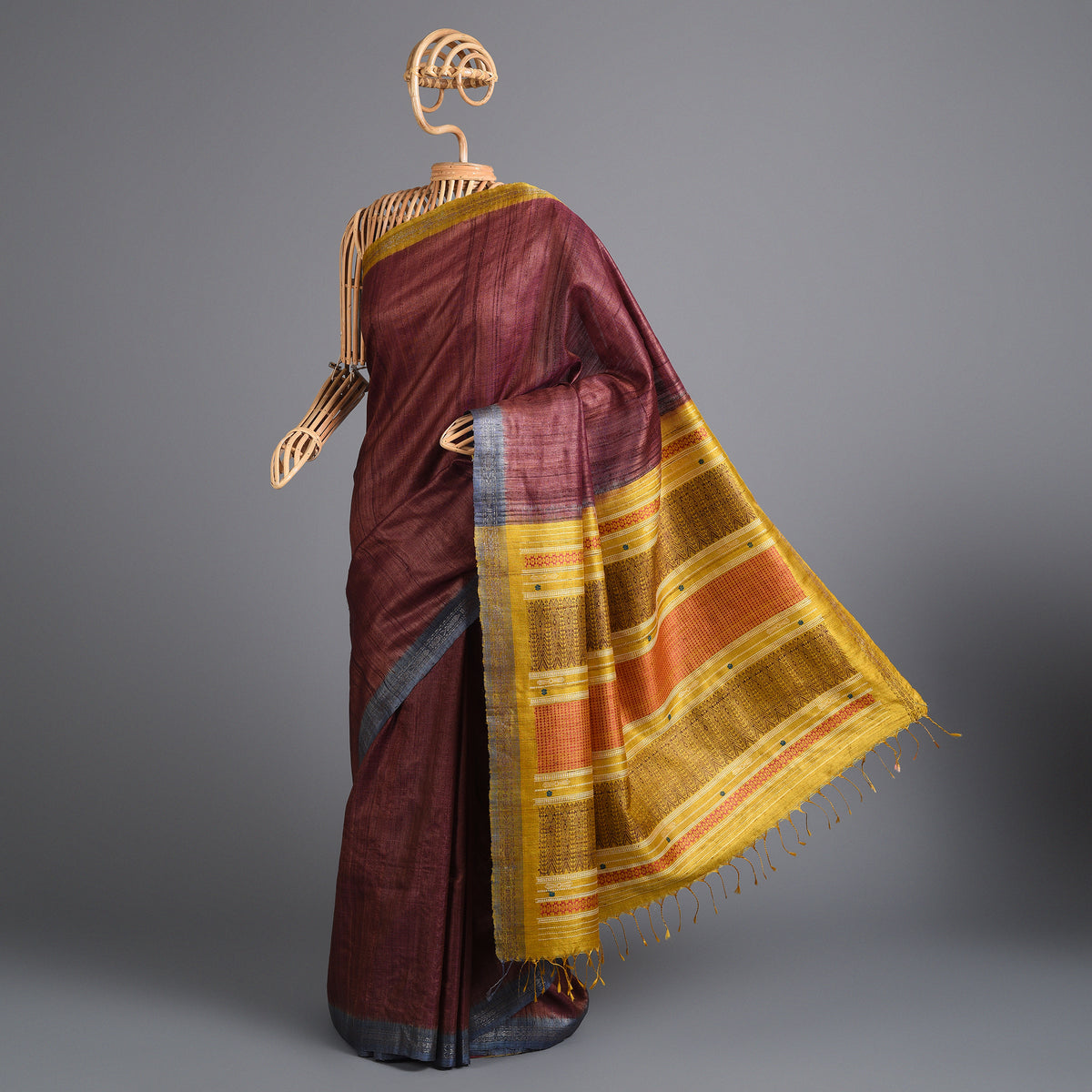 SAGAR Handwoven Tussar Silk Saree -  Wine Purple