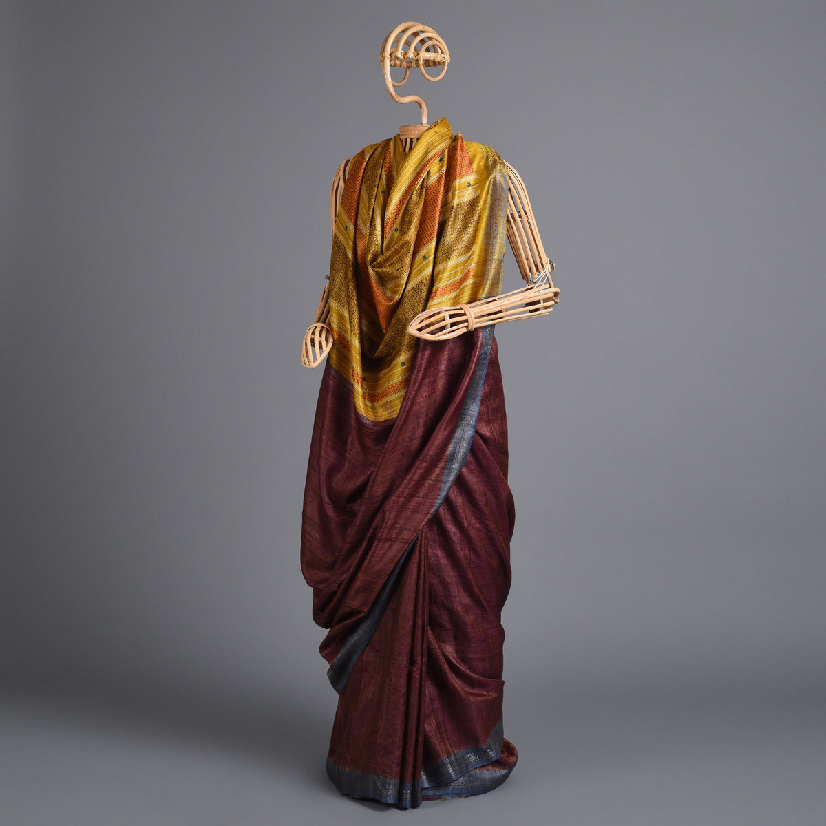 SAGAR Handwoven Tussar Silk Saree -  Wine Purple