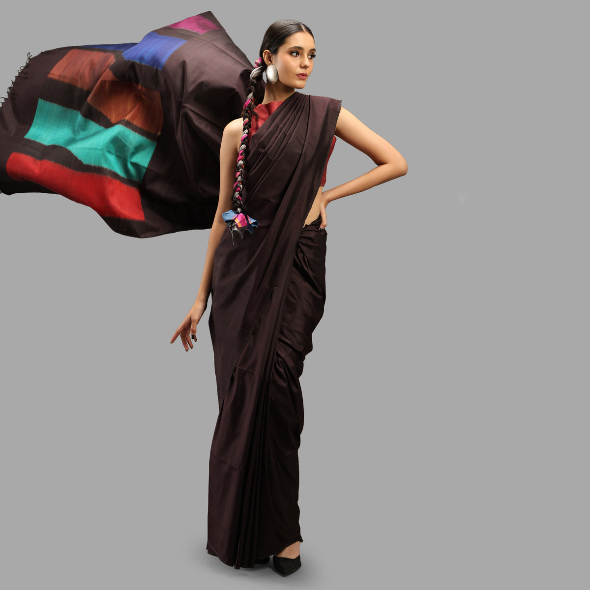 RAAG Ikat Handwoven Silk Saree - coffee