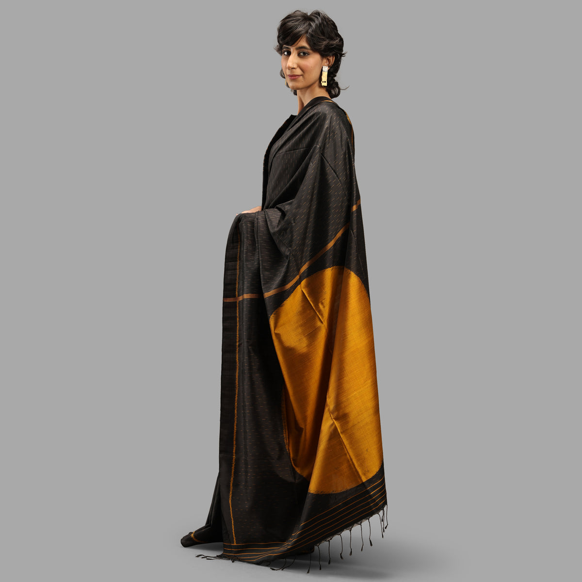 SHUNYA Ikat Silk Handwoven Sari - Black