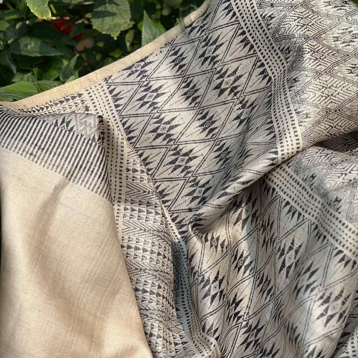 Parvat Handwoven Tussar Silk Dupatta - Beige and Black
