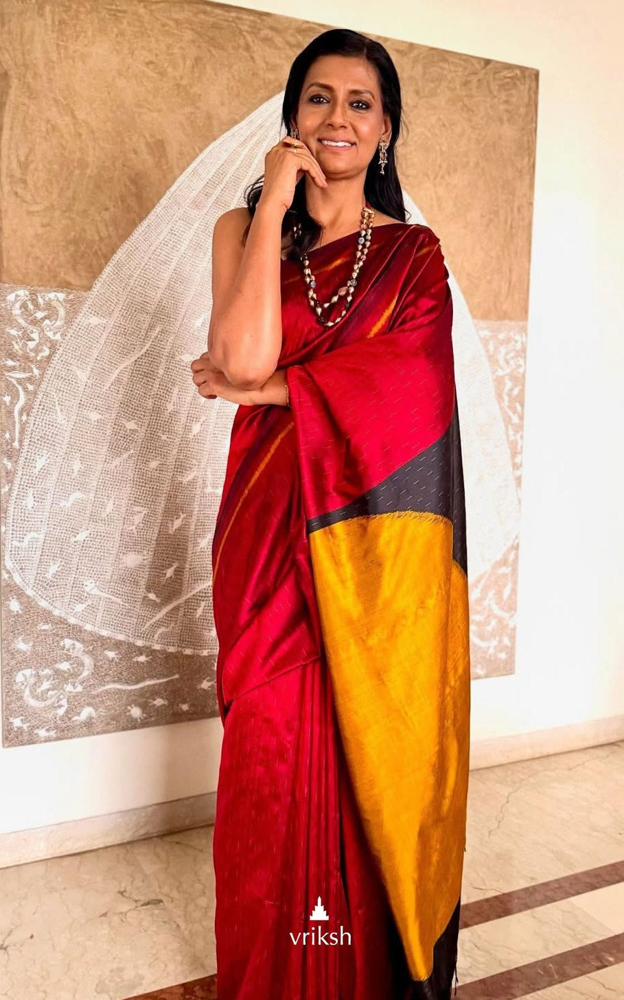 Shunya Ikat Silk Handwoven sari- Red Black