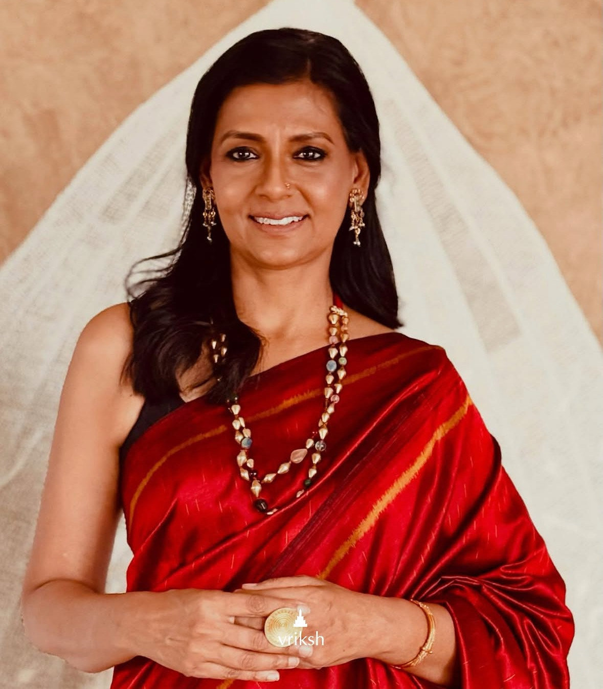 Shunya Ikat Silk Handwoven sari- Red Black