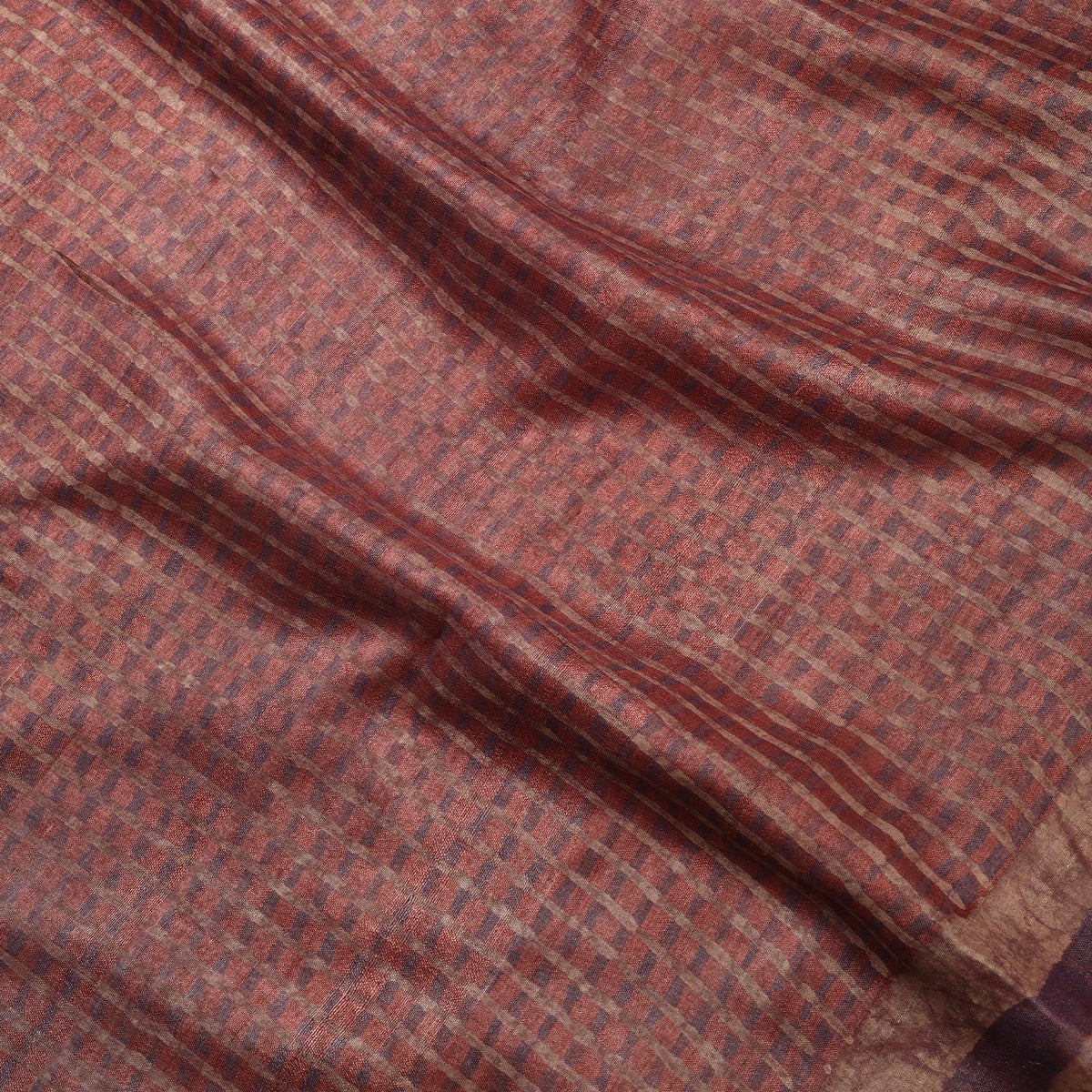 DABU SMALL CHECK Tussar Silk Saree - Brick Red