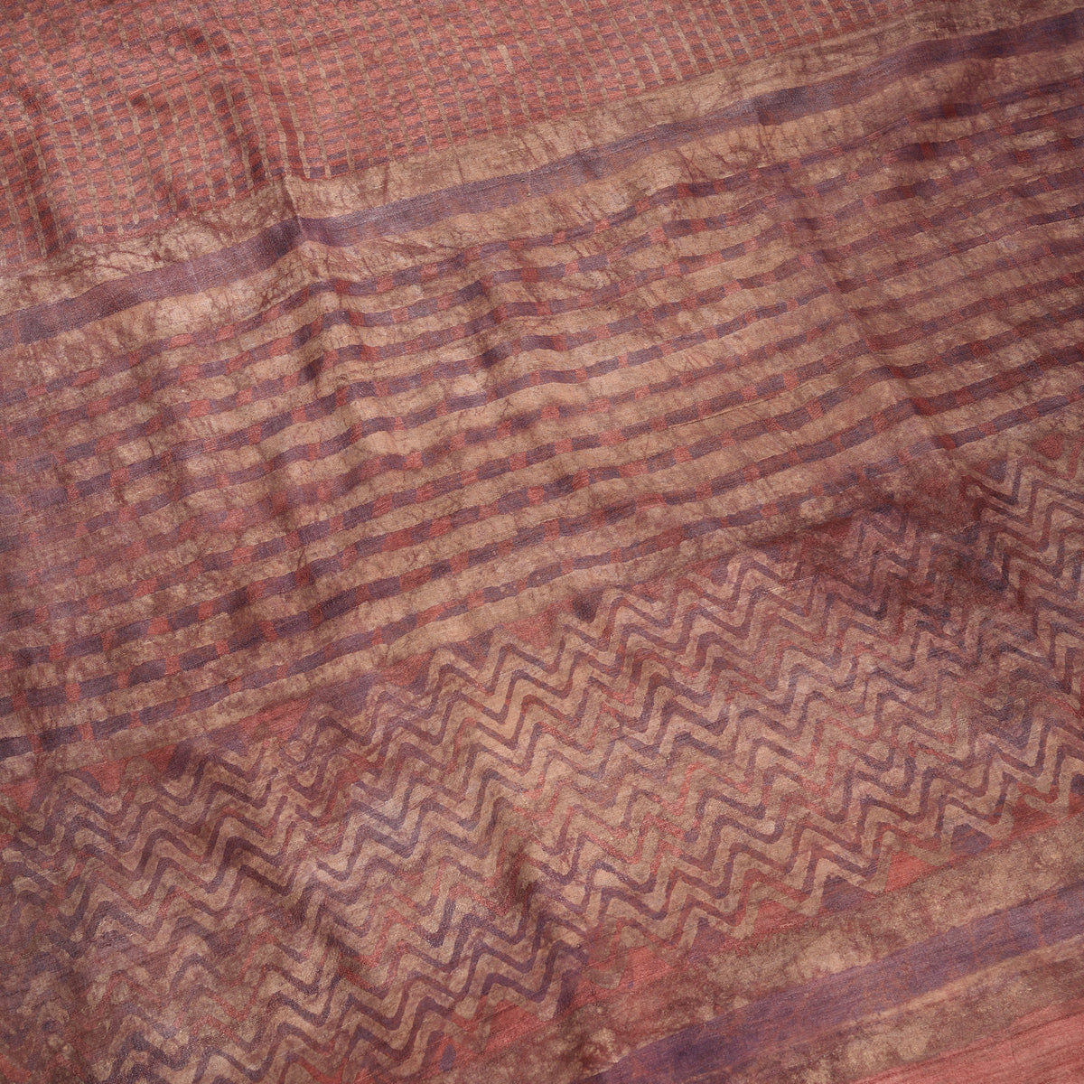 DABU SMALL CHECK Tussar Silk Saree - Brick Red