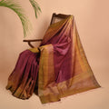Ikat Tussar New Bijli Handwoven Silk Saree - Wine Rust