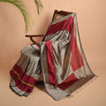 Rekha Ikat Silk Saree - Silver and Red