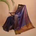 Ikat Tussar New Bijli Handwoven Silk Saree - Blue
