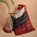 AHIMSA TUSSAR SILK IKAT Handwoven Sari - Red And Black