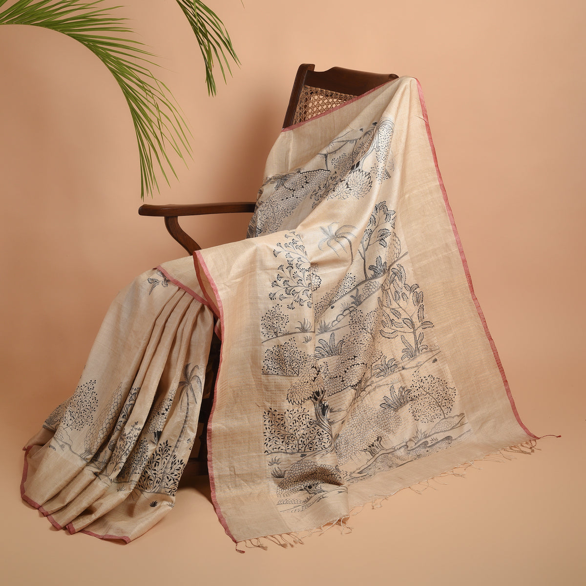 PATTACHITRA Handwoven Tussar Silk Saree - Natural Beige