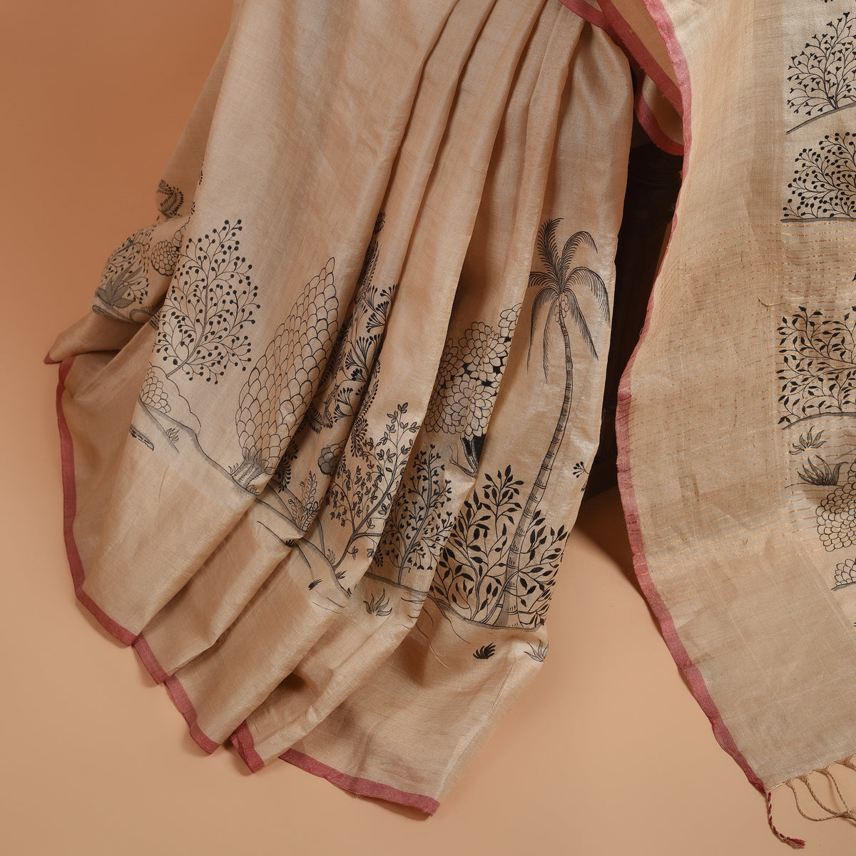 PATTACHITRA Handwoven Tussar Silk Saree - Natural Beige