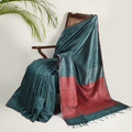 ZARI BUTI Handwoven Tussar Silk Saree - Teal